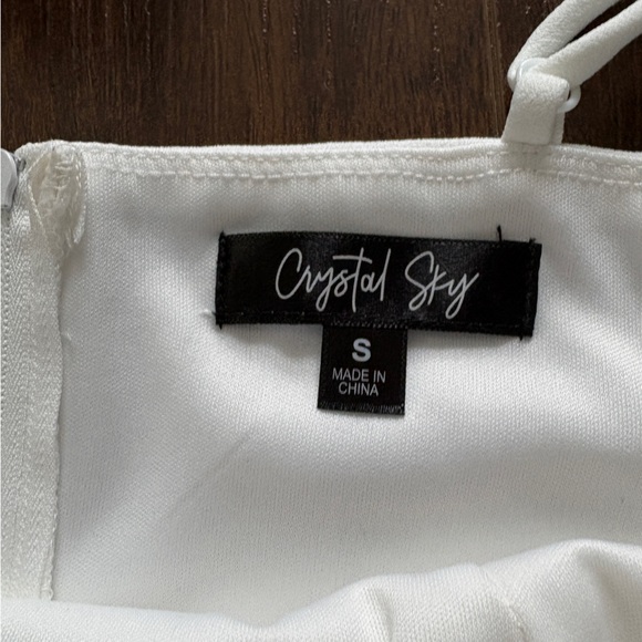 White Strapless Dress with Feather Trim Small - Picture 4 of 12